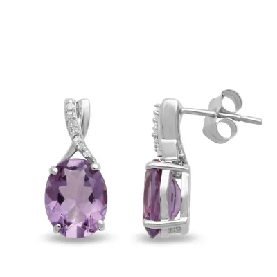 Oval Amethyst & Diamond Accent Earrings in 10K White Gold