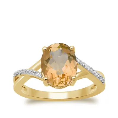 Oval Citrine & Diamond Accent Ring with Twist Band 10K Yellow Gold