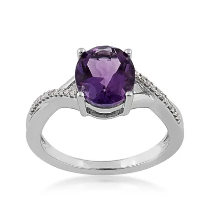 Amethyst and Diamond Accent Oval Fashion Ring 10K White Gold - RF487431-AM