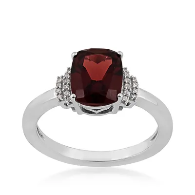 Cushion Garnet and Diamond Accent Ring 10K White Gold