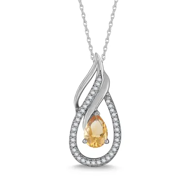 Pear Citrine & Diamond Accent Twist Pendant in 10K White Gold