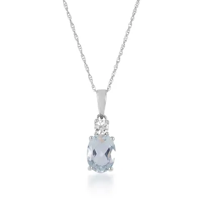 Oval Aquamarine & Diamond Accent Pendant in 10K White Gold