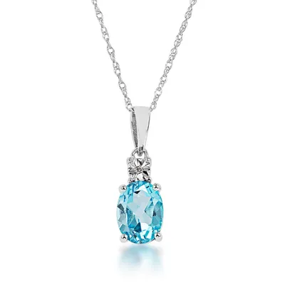 Oval Swiss Blue Topaz & Diamond Accent Pendant in 10K White Gold