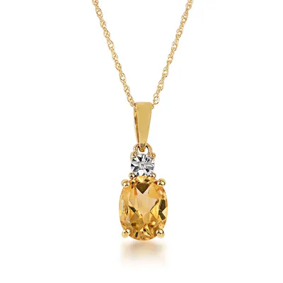 Oval Citrine & Miracle Plate Diamond Accent Pendant in 10K Yellow Gold