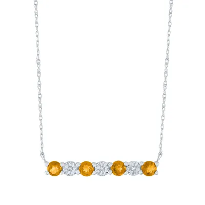 Citrine & Diamond Accent Bar Necklace in 10K White Gold