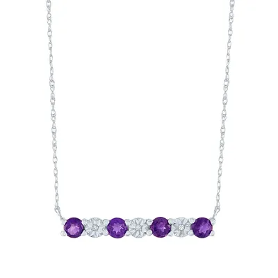 Amethyst & Diamond Accent Bar Necklace in 10K White Gold