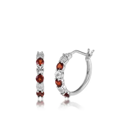 Garnet & Diamond Accent Hoop Earrings in 10K White Gold