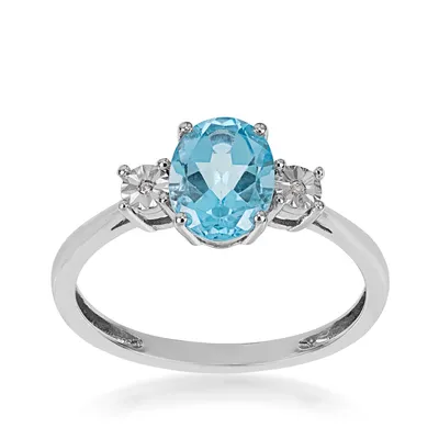 Oval Swiss Blue Topaz & Diamond Accent Ring 10K White Gold