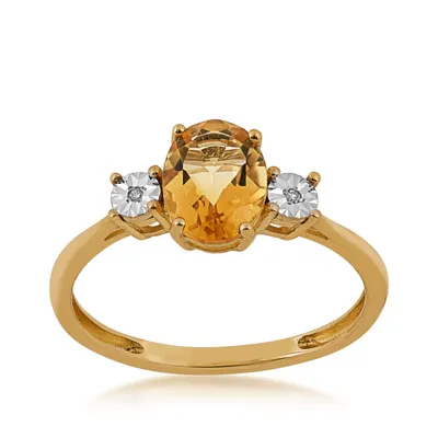 Oval Citrine and Diamond Accent Fashion Ring 10K Yellow Gold