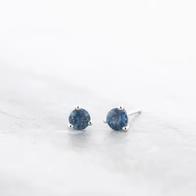 American Colors 3.5mm Round Montana Sapphire Stud Earrings in 10K White Gold