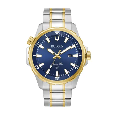 Bulova Marine Star Collection Men's Blue Dial Watch in Two-Tone Stainless Steel