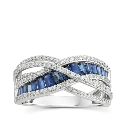 Sapphire & 1/3 ct. tw. Diamond Crossover Ring 10K  White Gold