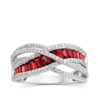 Ruby & 1/3 ct. tw. Diamond Crossover Ring 10K  White Gold