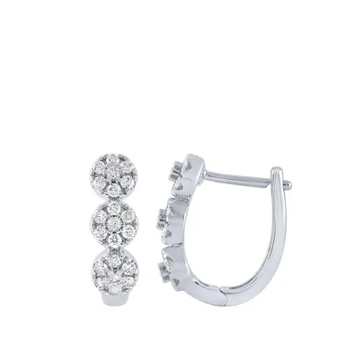 1/2 ct. tw. Diamond Cluster Hoop Earrings in 10K White Gold