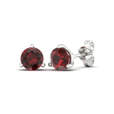 6mm Round Garnet Stud Earrings in 10K White Gold