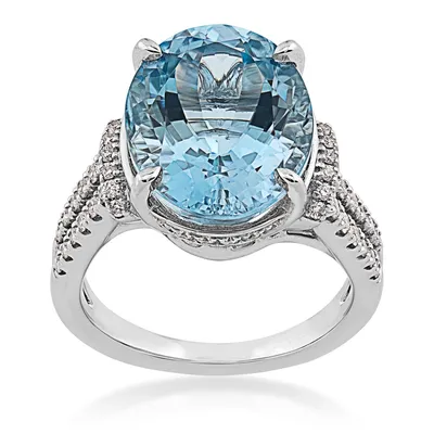 Oval Aquamarine & 3/8 ct. tw. Diamond Ring 18K White Gold