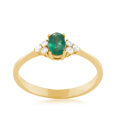 Oval Emerald & 1/10 ct. tw. Diamond Ring 14K Yellow Gold