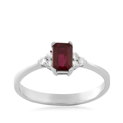 Emerald Cut Ruby & 1/10 ct. tw. Diamond Ring 14K White Gold