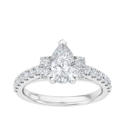 Adamante 1-1/2 ct. tw. Lab-Grown Pear Shaped Diamond Engagement Ring with Side Accents & Band 14K White Gold