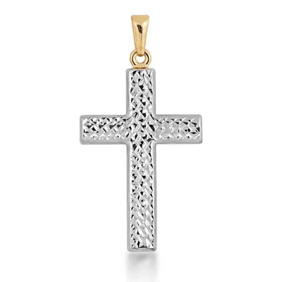 Reversible Cross Pendant in 10K White & Yellow Gold