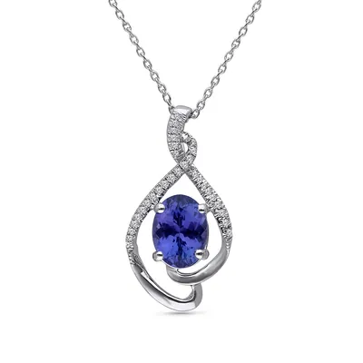 Kallati Oval Tanzanite & 1/10 ct. tw. Diamond Twist Pendant in 14K White Gold