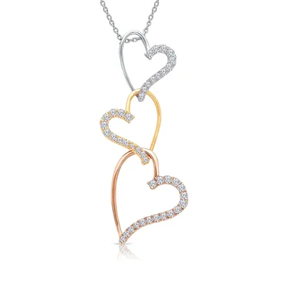 Kallati 1/3 ct. tw. Diamond Triple Heart Pendant in 14K Tri-Tone Gold