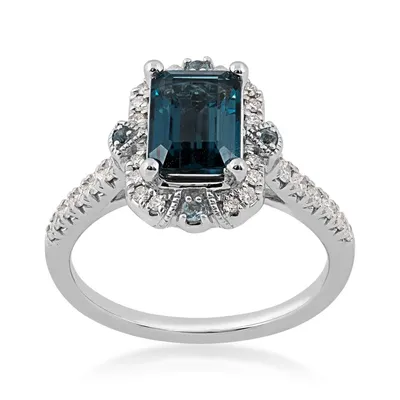 Emerald Cut Blue Topaz and 1/3 ct. tw. Diamond Ring 14K White Gold