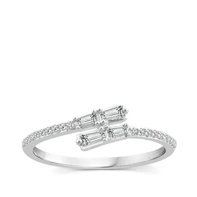 1/5 ct. tw. Baguette & Round Diamond Bypass Ring 10K White Gold