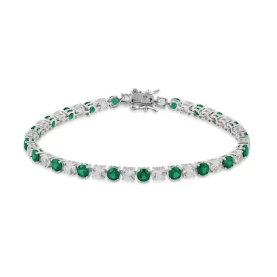 Created Round Emerald & White Sapphire 7.5" Tennis Bracelet in Sterling Silver