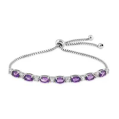 Created Oval Amethyst & Created White Sapphire Bolo Bracelet in Sterling Silver