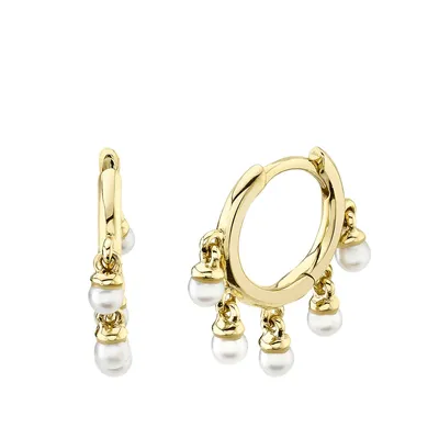 Shy Creation Cultured Pearl Huggie Hoop Earrings in 14K Yellow Gold