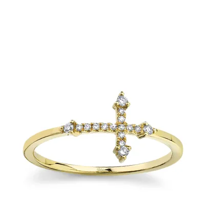 Shy Creation 1/10 ct. tw. Diamond Sideways Cross Ring 14K Yellow Gold