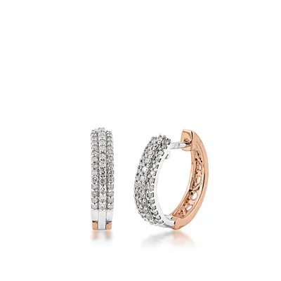 1/4 ct. tw. Diamond Huggie Hoop Earrings in 10K White & Pink Gold