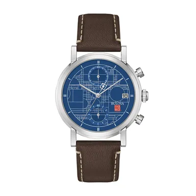 Bulova Frank Lloyd Wright Men's Blueprint Chronograph Watch with Brown Leather Strap