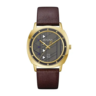 Bulova Frank Lloyd Wright Men's Hollyhock House 1921 Watch with Gray Dial & Brown Leather Strap