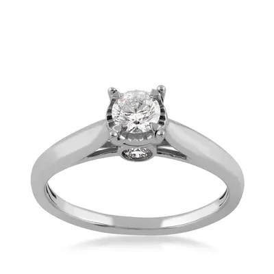 1/2 ct. tw. Round Diamond Solitaire Engagement Ring with Miracle Plate & Gallery Accents 10K White Gold