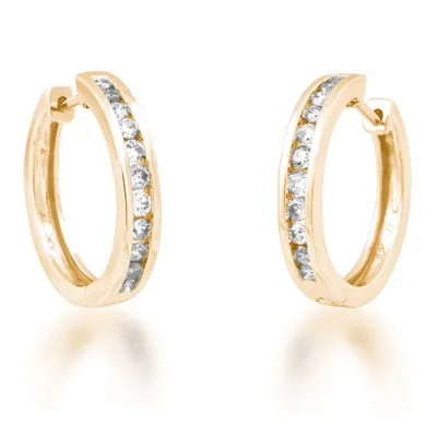 1/2 ct. tw. Round Open Channel Set Diamond Huggie Earrings with Click Backs in 10K Yellow Gold - JX7586-RH10Y