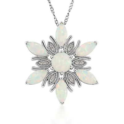 Created Multi-Shape Opal & Created White Sapphire Snowflake Pendant in Sterling Silver