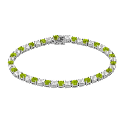 Peridot and Created White Sapphire Tennis Bracelet in Sterling Silver