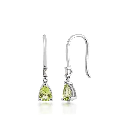 Pear Peridot & Diamond Accent Drop Earrings in 10K White Gold