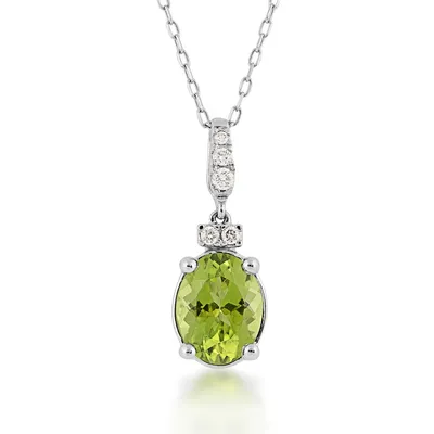 Oval Peridot & Diamond Accent Pendant in 10K White Gold