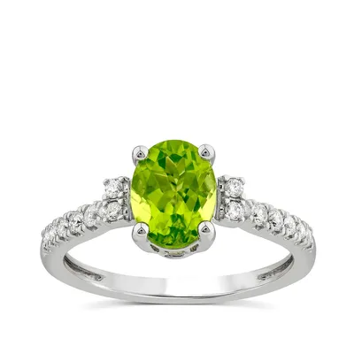 Oval Peridot & 1/5 ct. tw. Diamond Ring 10K White Gold