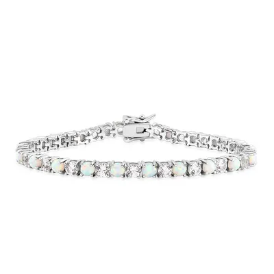 Created Round Opal & White Sapphire Bracelet in Sterling Silver