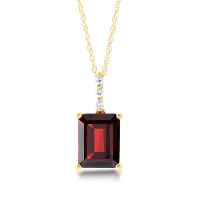 Emerald Cut Garnet & Diamond Accent Pendant in 10K Yellow Gold