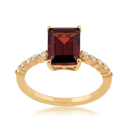 Emerald Cut Garnet & 1/6 ct. tw. Diamond Ring 10K Yellow Gold