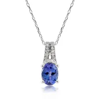 Oval Tanzanite & 1/10 ct. tw. Diamond Pendant in 10K White Gold