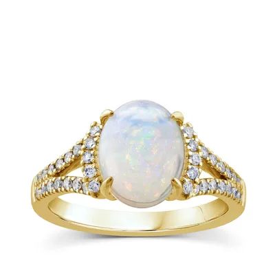 Oval Ethiopian Opal & 1/3 ct. tw. Diamond Split Shank Ring 10K Yellow Gold