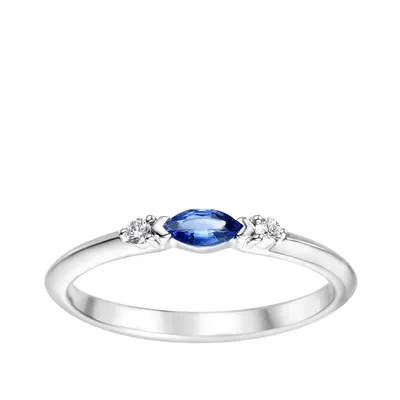 Marquise Sapphire & Diamond Accent Stackable Ring 10K White Gold