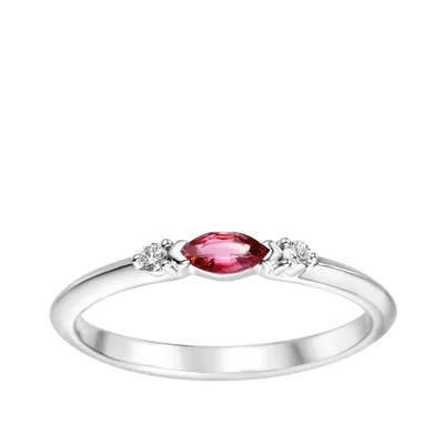 Marquise Ruby & Diamond Accent Stackable Ring 10K White Gold