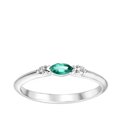 Marquise Emerald & Diamond Accent Stackable Ring 10K White Gold